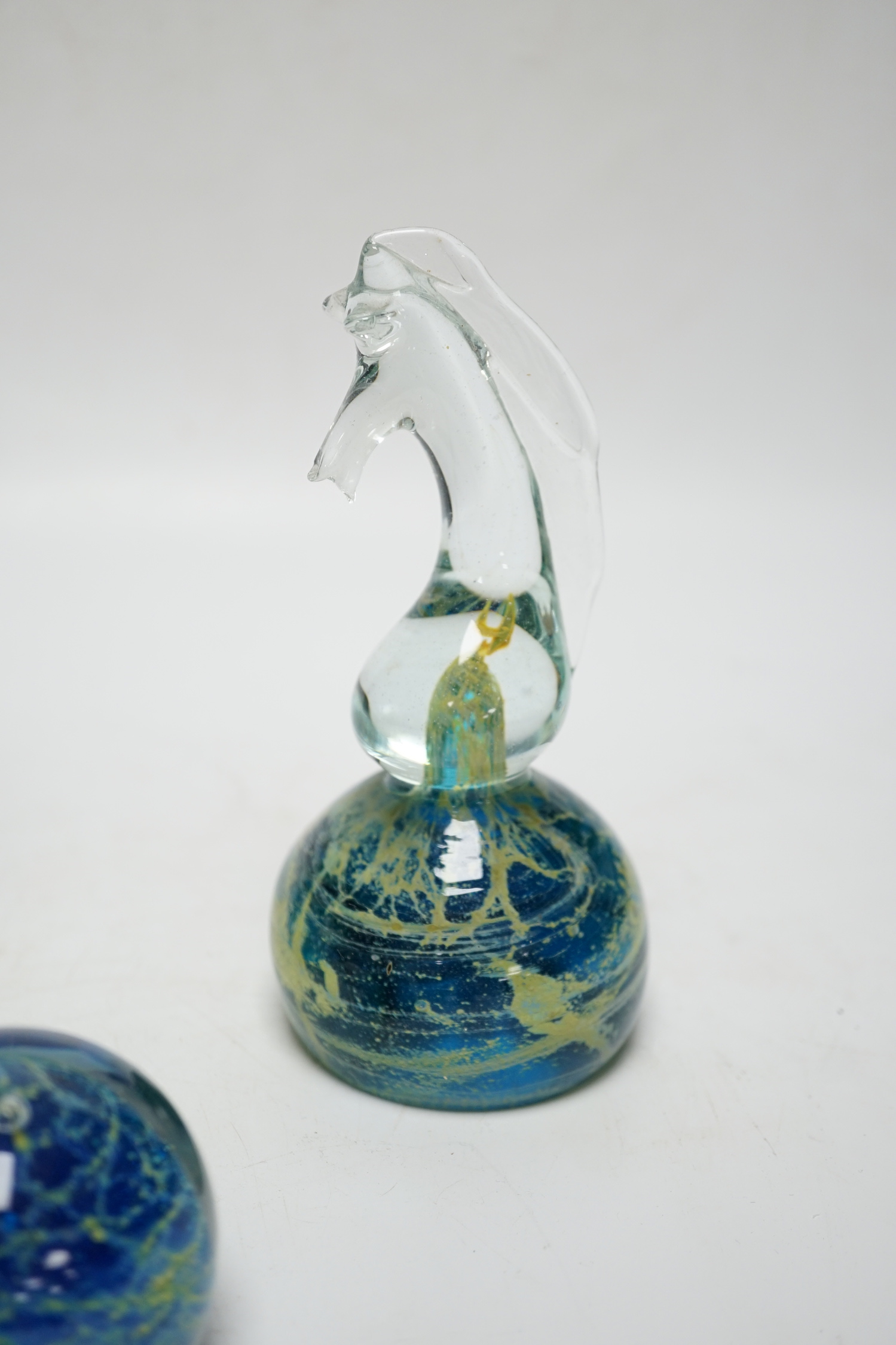 Three Mdina style glass paperweights and a Chinese paperweight (4)